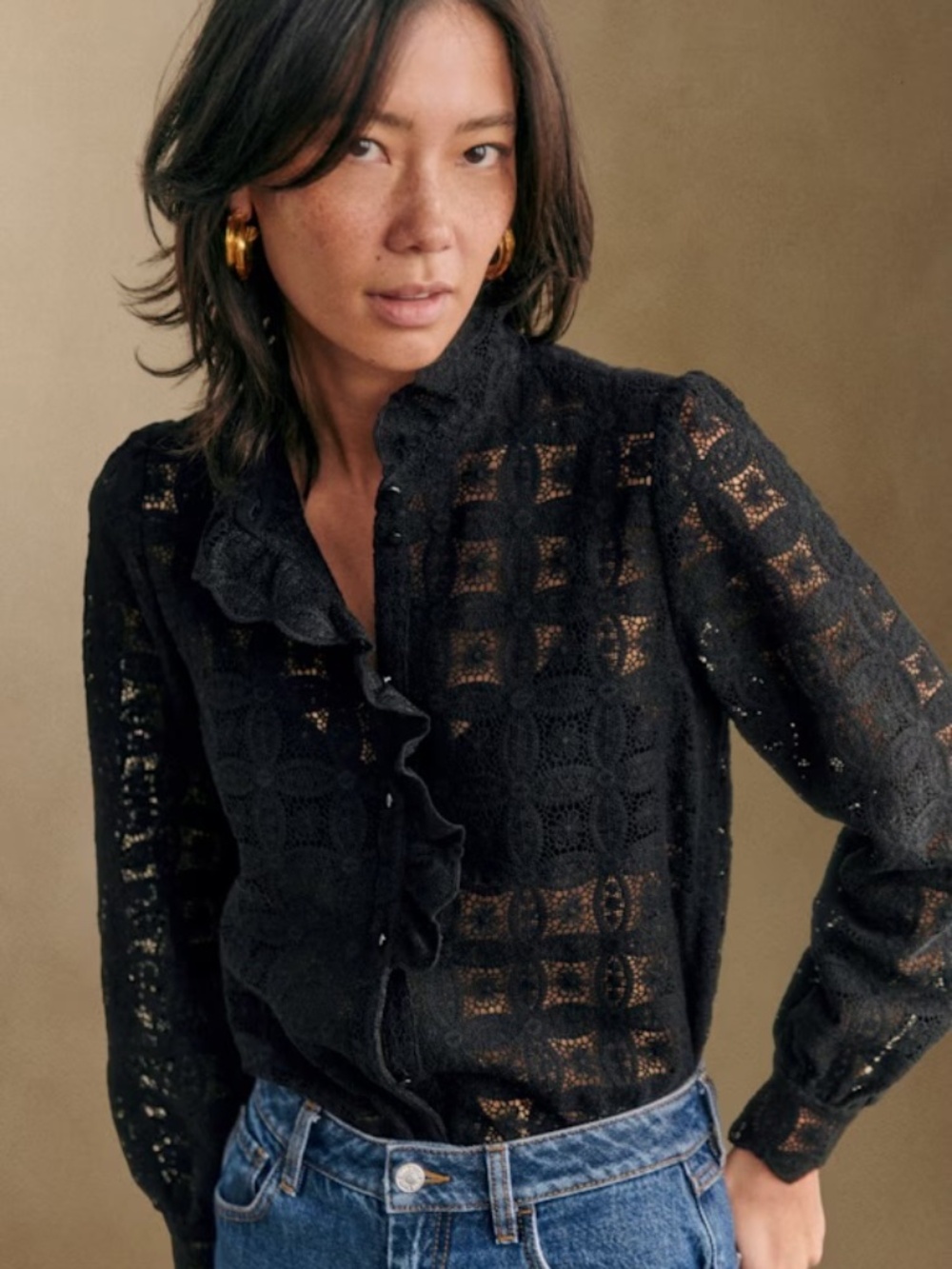 Sezane Chlo Shirt Black Guipure